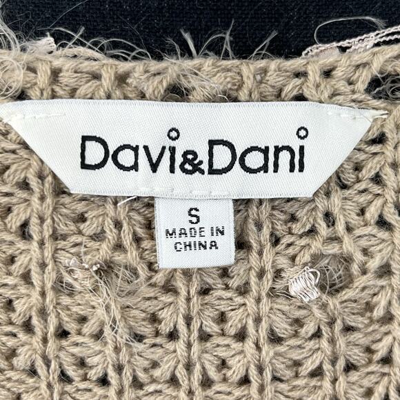 Davi & Dani Sequin Fringe Sweater DWT20435 Small Beige Taupe Textured Boho Glam - Picture 4 of 11